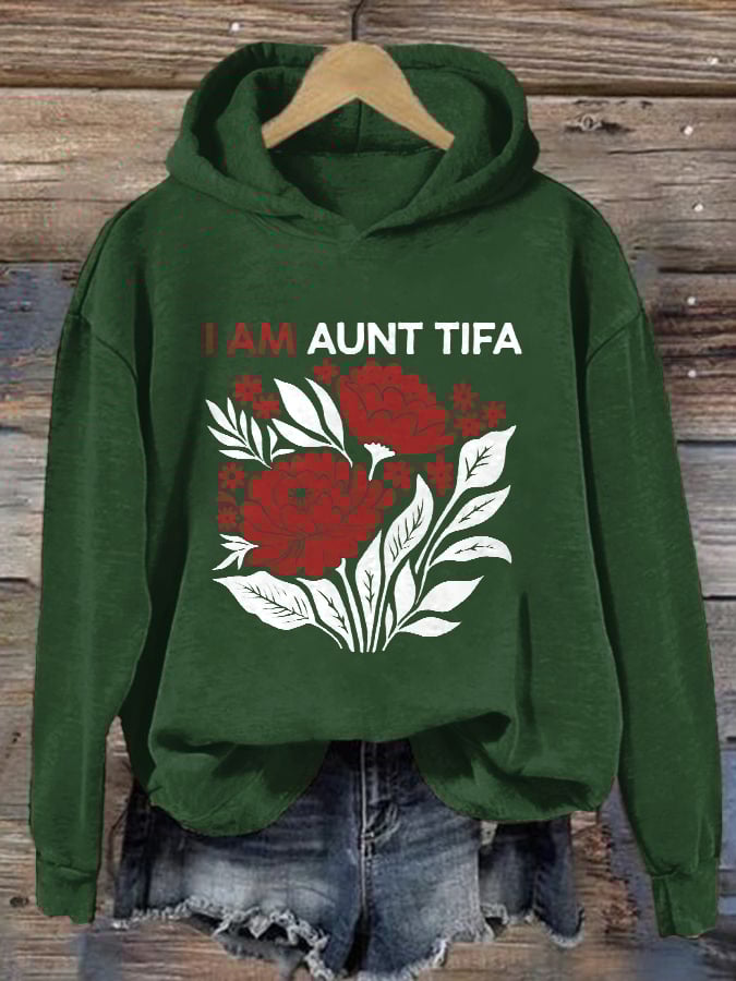 Retro I Am Aunt Tifa Print Hoodie