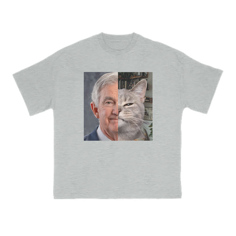 Unisex Cute Cat Patchwork Print T-shirt