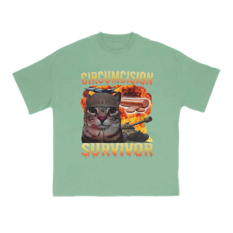 Unisex Circumcision Survivor Meme Cat Print T-shirt