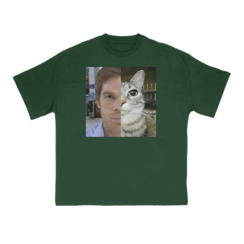 Unisex Patchwork Cat Print T-shirt