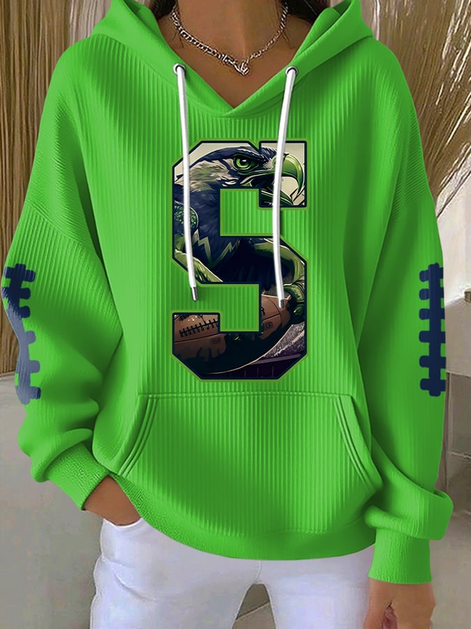 Women's Casual Rugby Print Long-Sleeve Hooded Sweatshirt