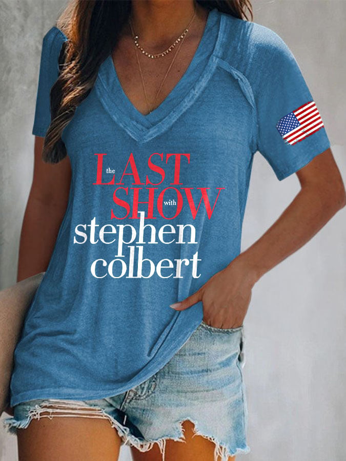 V-Neck Retro Last Show Print T-Shirt