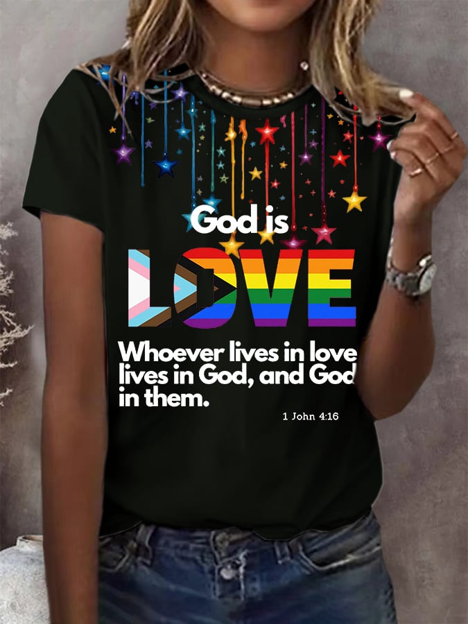 Women's God Is Love Print Casual T-Shirt