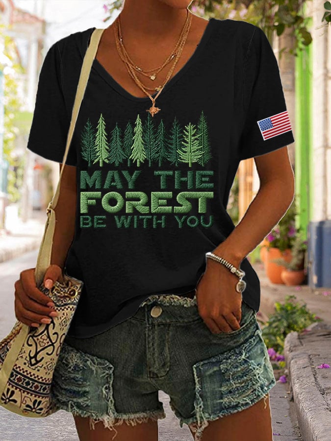 Women's May The Forest Be With You Printed Casual T-Shirt