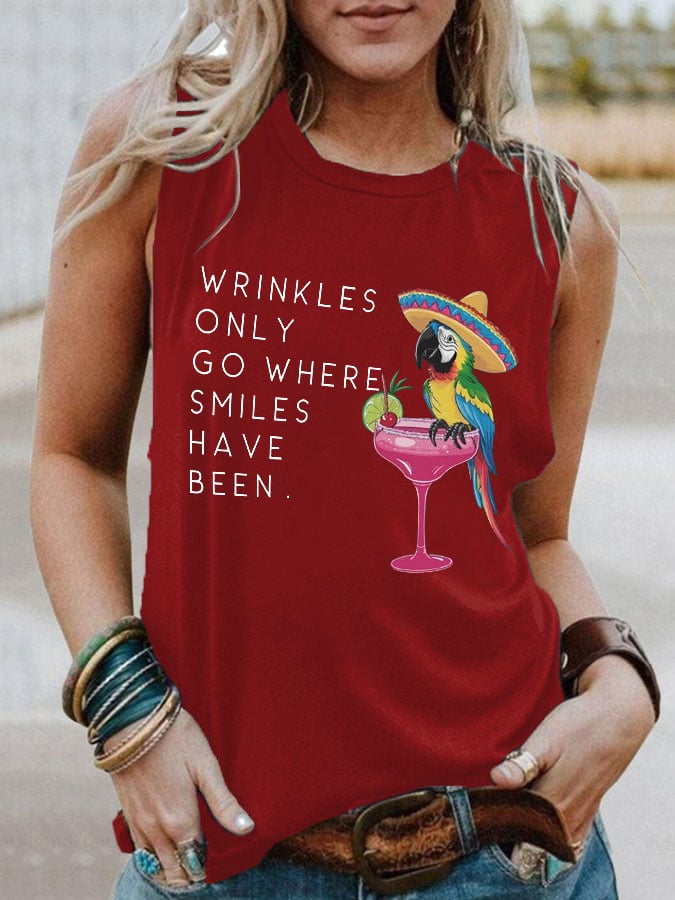 Retro Wrinkles Only Go Where Smiles Have Been Print Tank Top