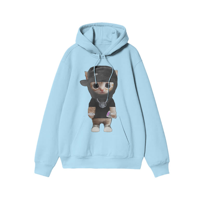 Unisex Street Style Cat Print Hoodie