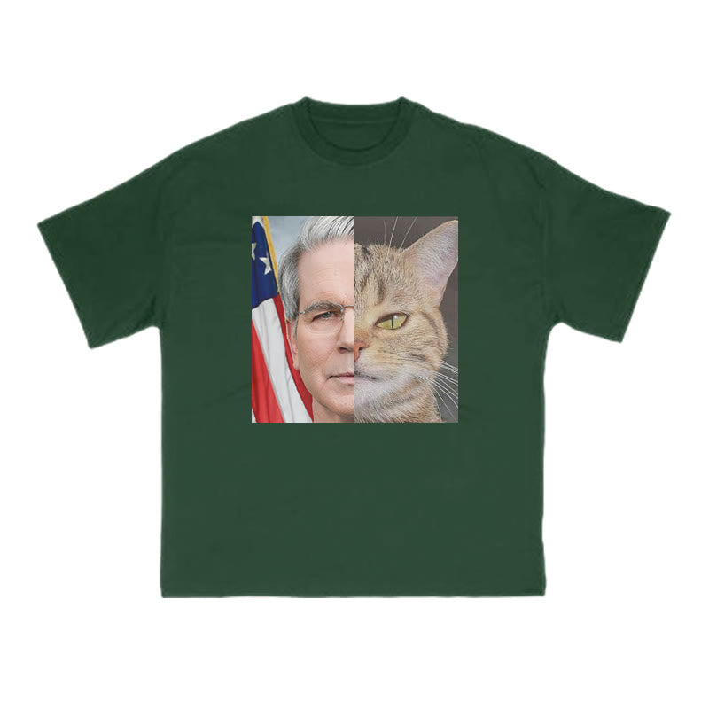 Unisex Confident Cat Patchwork Print T-shirt