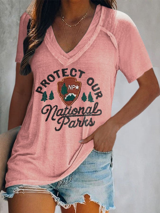 Women's Embroidered Protect National Parks Print T-Shirt