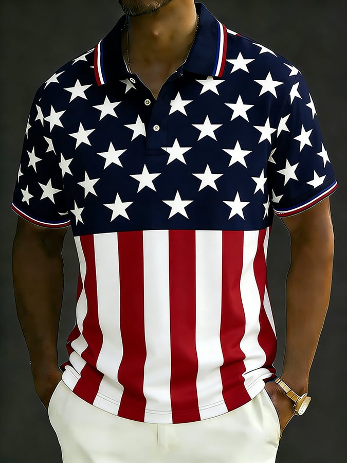 Men's Retro 250th Anniversary of the United States Print  Independence Day Cross Print Polo Shirt