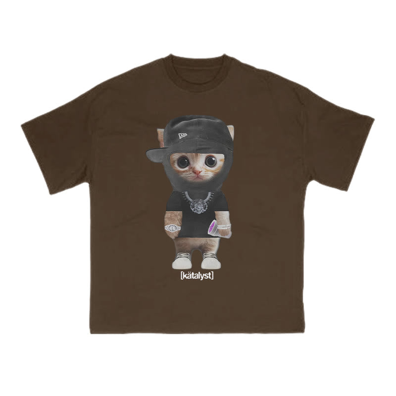 Unisex Street Style Cat Print T-shirt