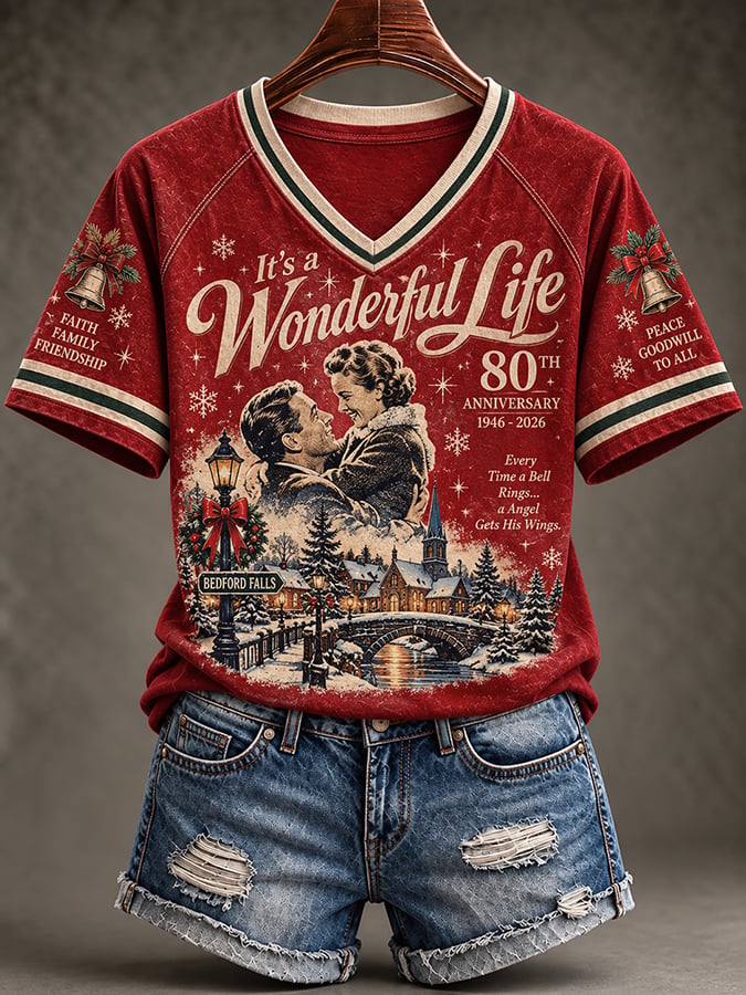 Women's It's A Wonderful Life Christmas Print Casual T-shirt
