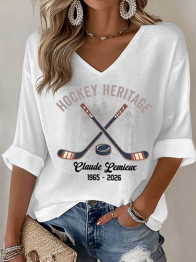 Women's  V-Neck RIP PEPE Hockey Heritage ,Hockey Fan T- Shirt
