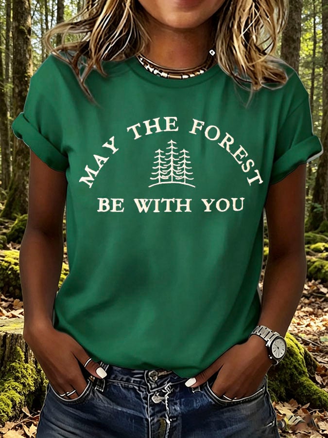 Women's Retro May The Forest Be With You Print T-Shirt