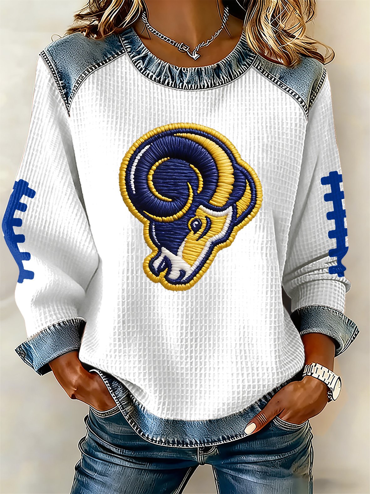 Women's rugby print long-sleeved sweatshirt