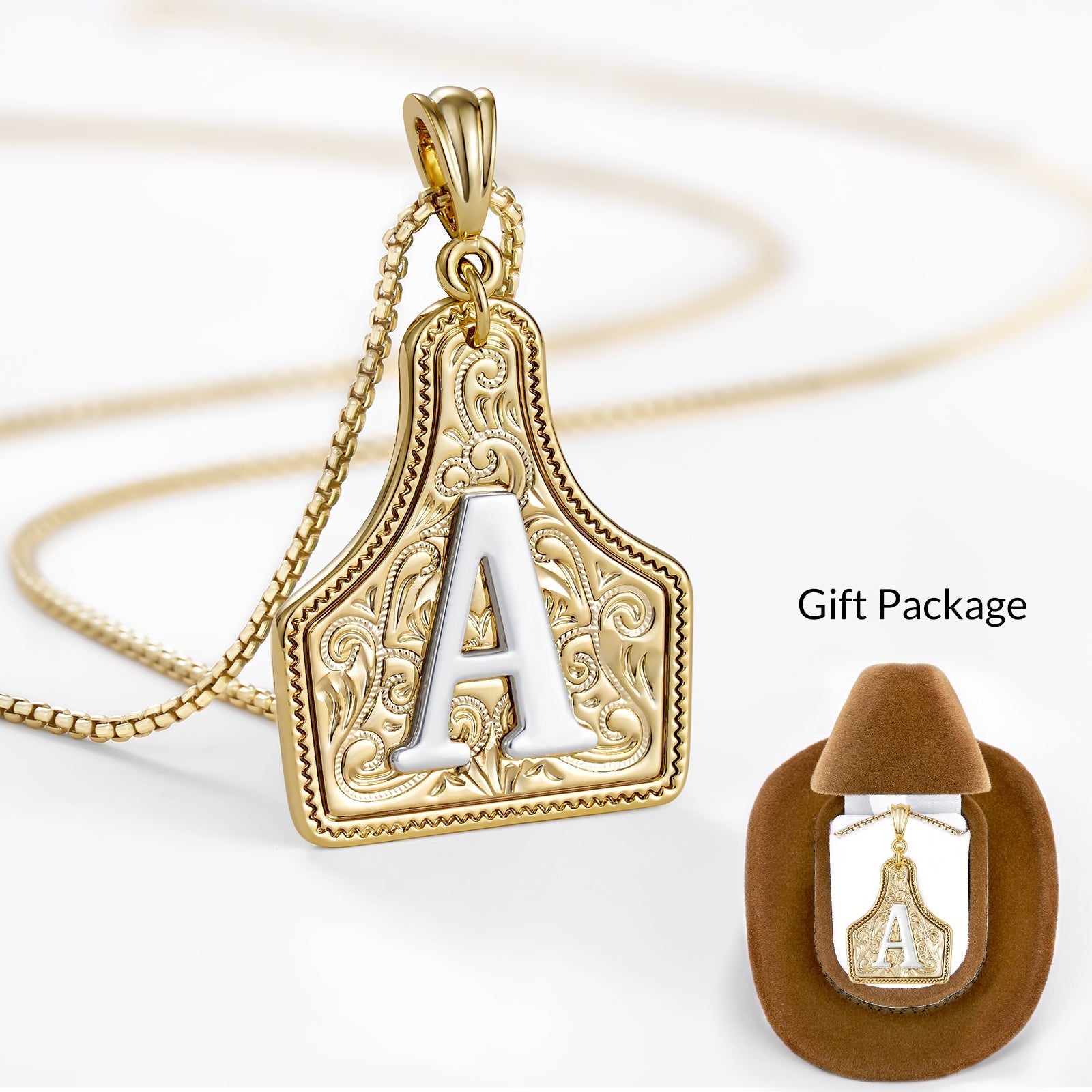 Custom Letter Pendant Cow Tag Initial Necklace 🤠 (comes with a cowboy hat gift box)