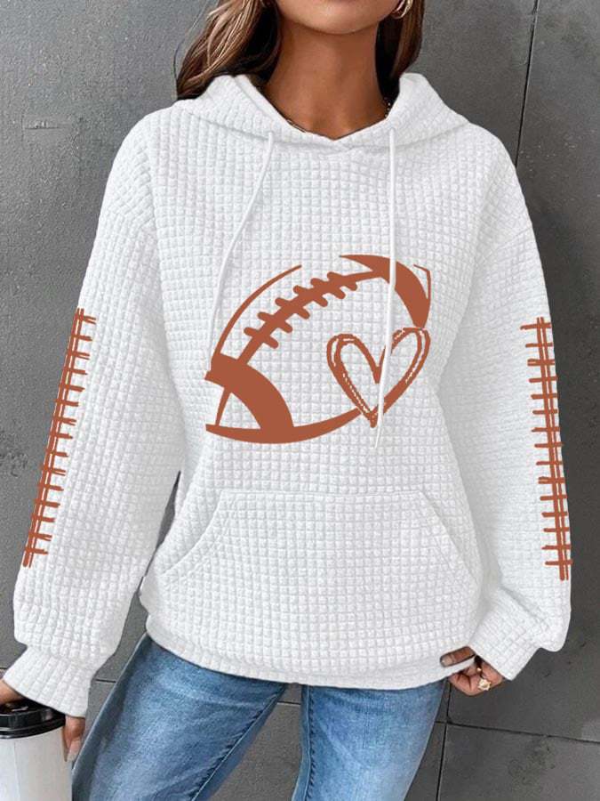 New rugby print women's pullover hooded waffle sweatshirt