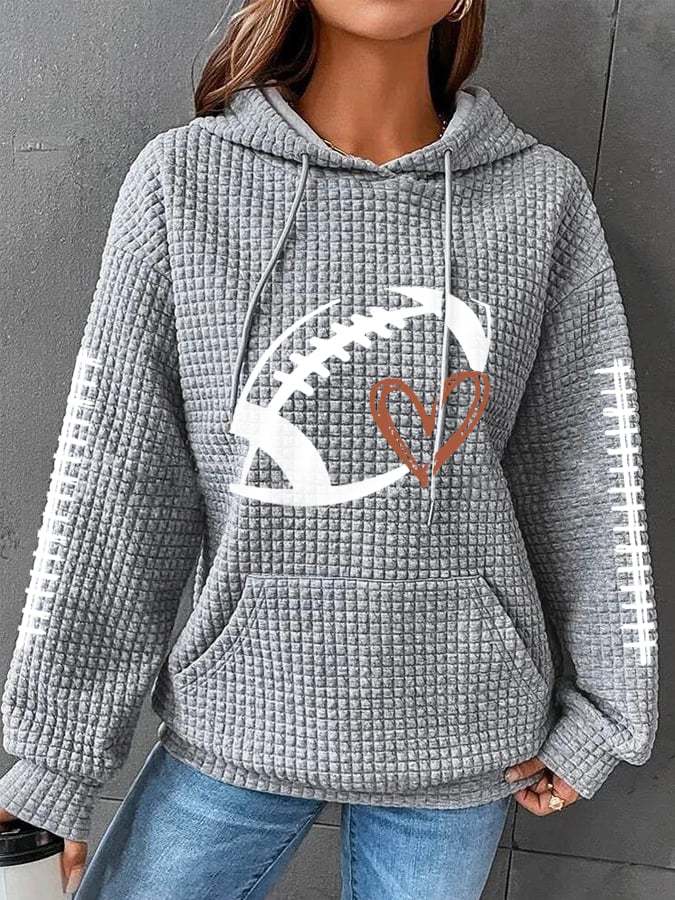 New rugby print women's pullover hooded waffle sweatshirt