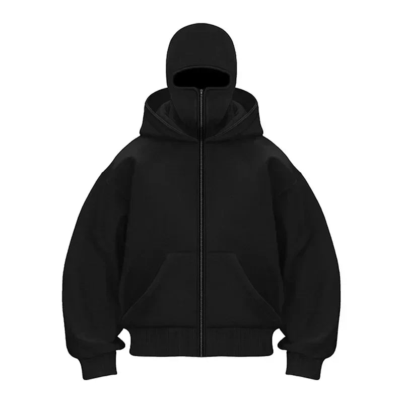 ⏳ Last day to save 50%🖤🔥Unisex Full Face Zipped Hoodie – Oversized Streetwear Balaclava Zip-Up Sweatshirt 🖤🔥