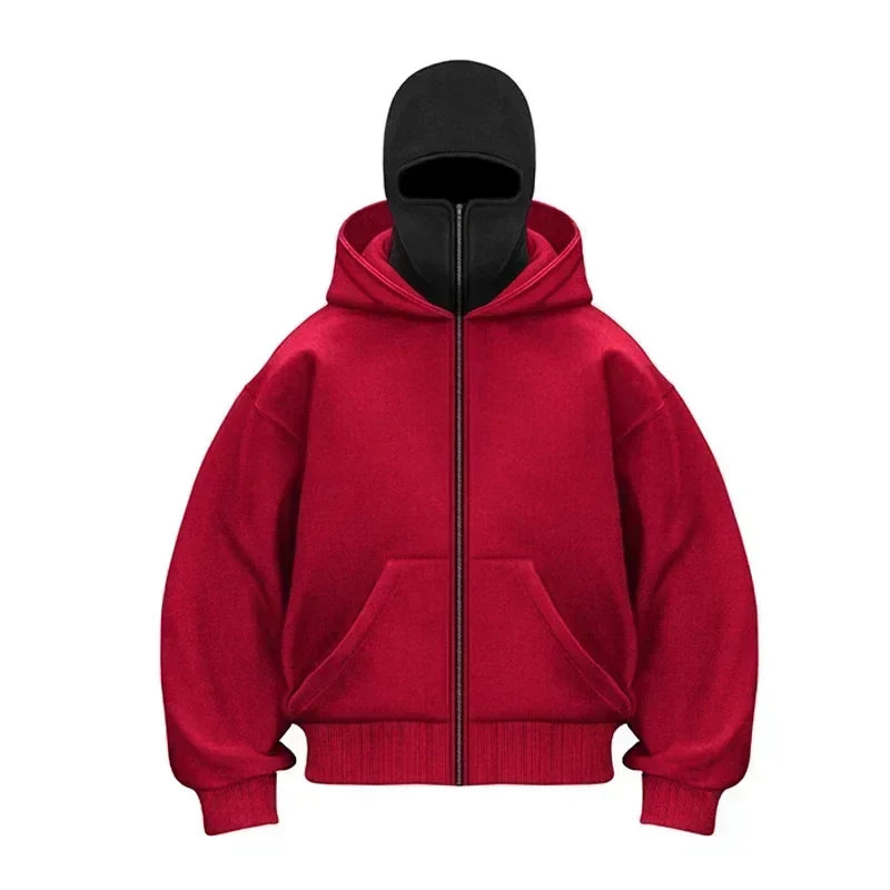 ⏳ Last day to save 50%🖤🔥Unisex Full Face Zipped Hoodie – Oversized Streetwear Balaclava Zip-Up Sweatshirt 🖤🔥