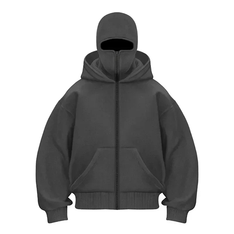 ⏳ Last day to save 50%🖤🔥Unisex Full Face Zipped Hoodie – Oversized Streetwear Balaclava Zip-Up Sweatshirt 🖤🔥