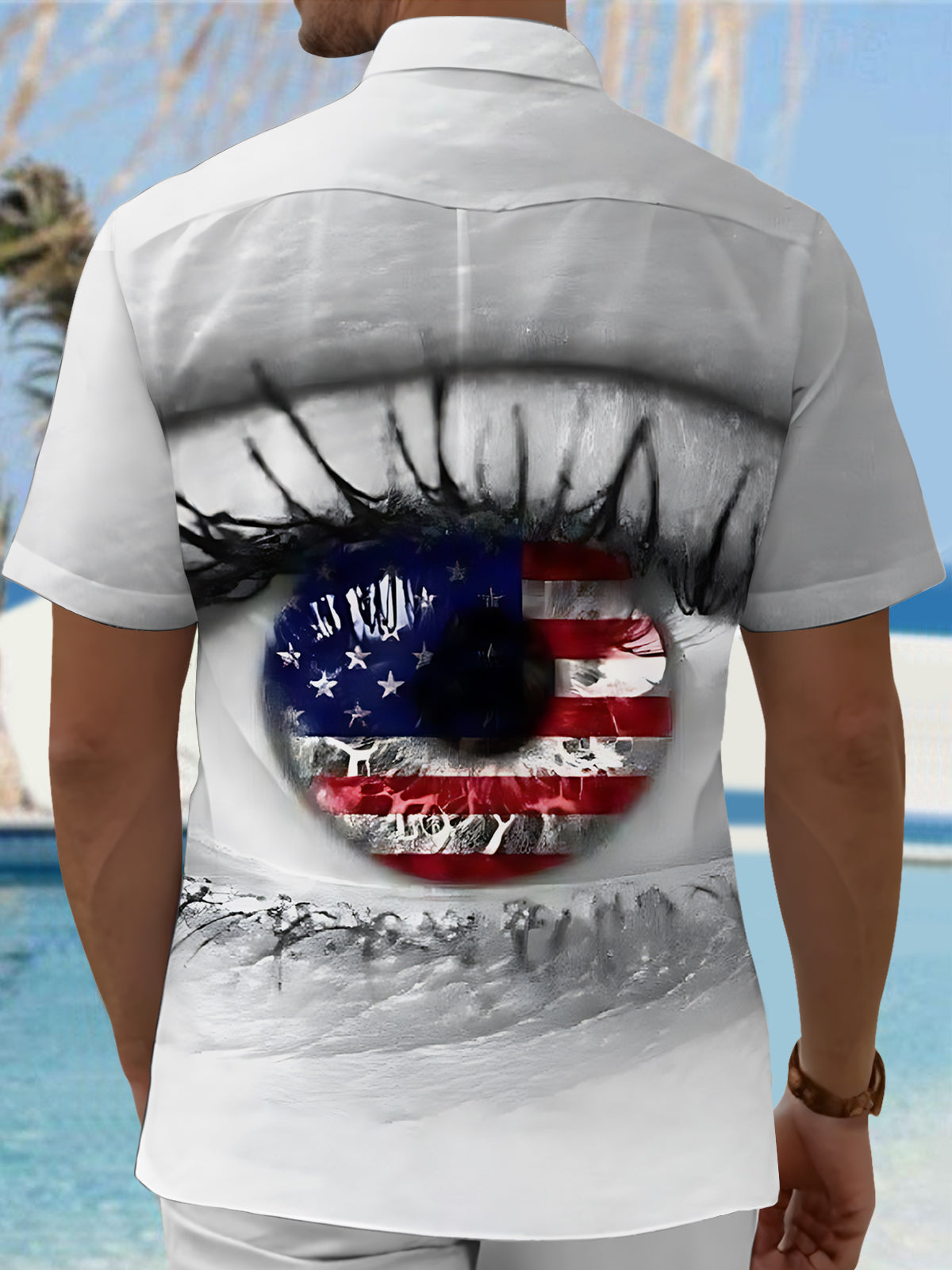 American Flag Eye Print Men's Pocket Short Sleeve Shirts