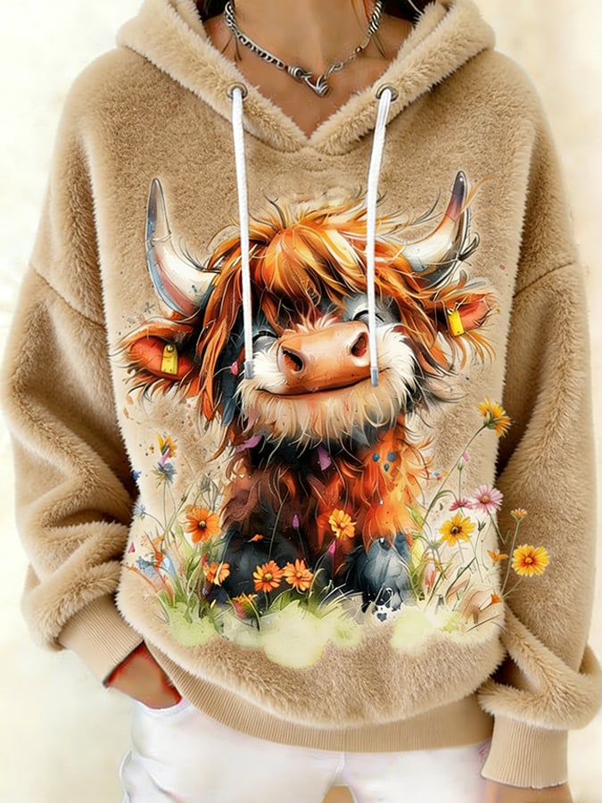 Women's Fun Animal Highland Cow Print Sweatshirt