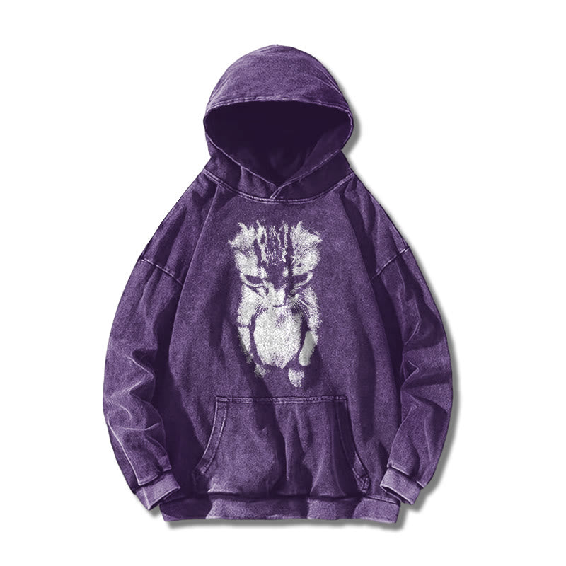 Funny Cat Meme Printed Washed Hoodie