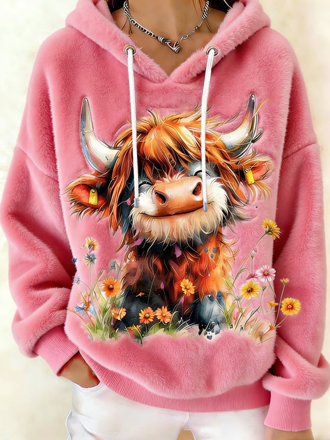 Women's Fun Animal Highland Cow Print Sweatshirt