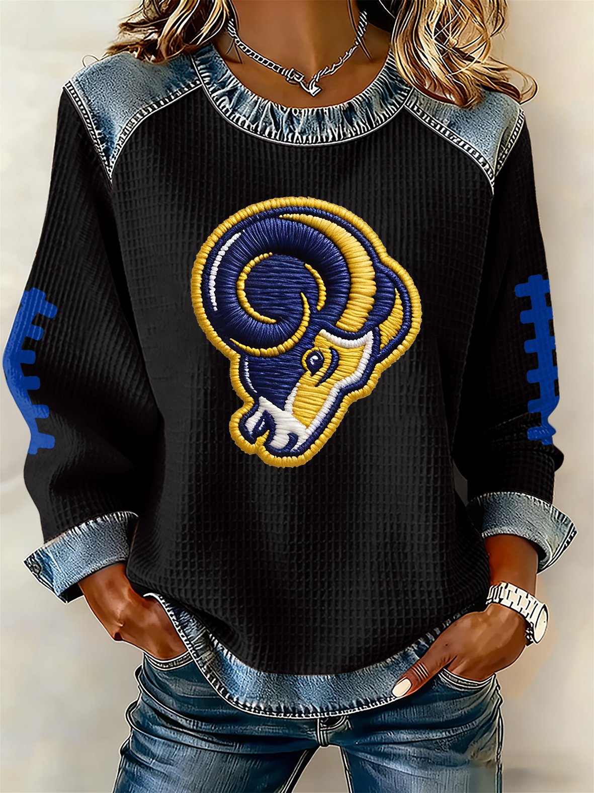 Women's rugby print long-sleeved sweatshirt