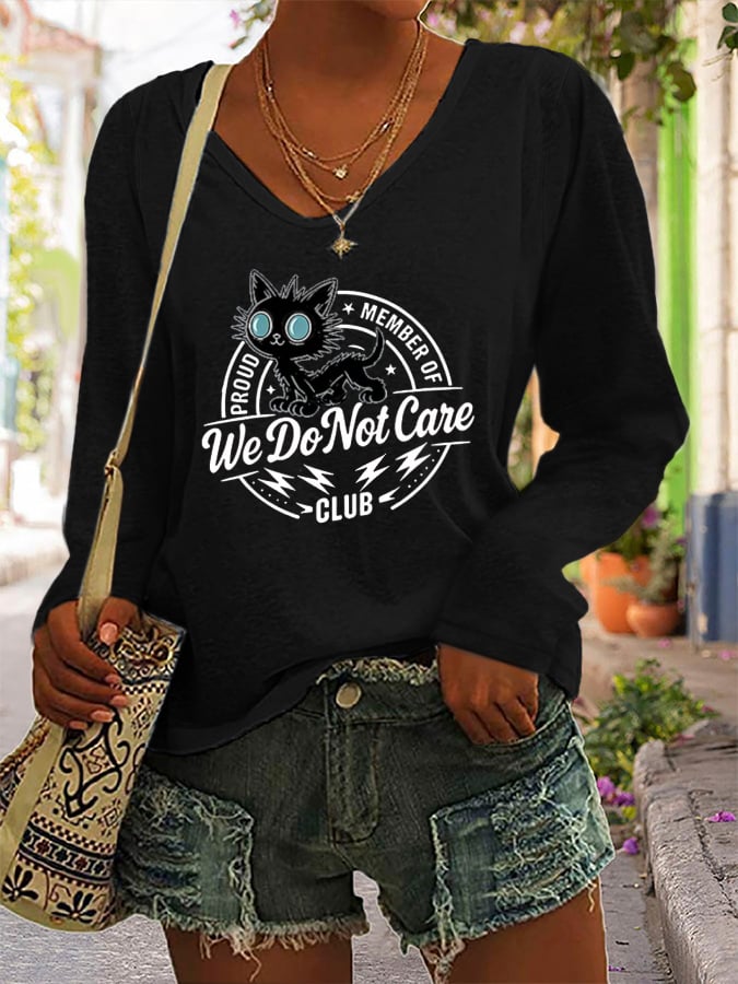 Women's  Retro Funny Proud Member Of  Club We Do Not Care Menopause Perimenopause Print long-sleeved  T-Shirt