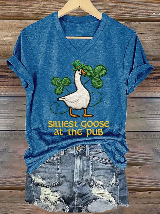 Women's vintage St. Patrick's Day print casual T-shirt