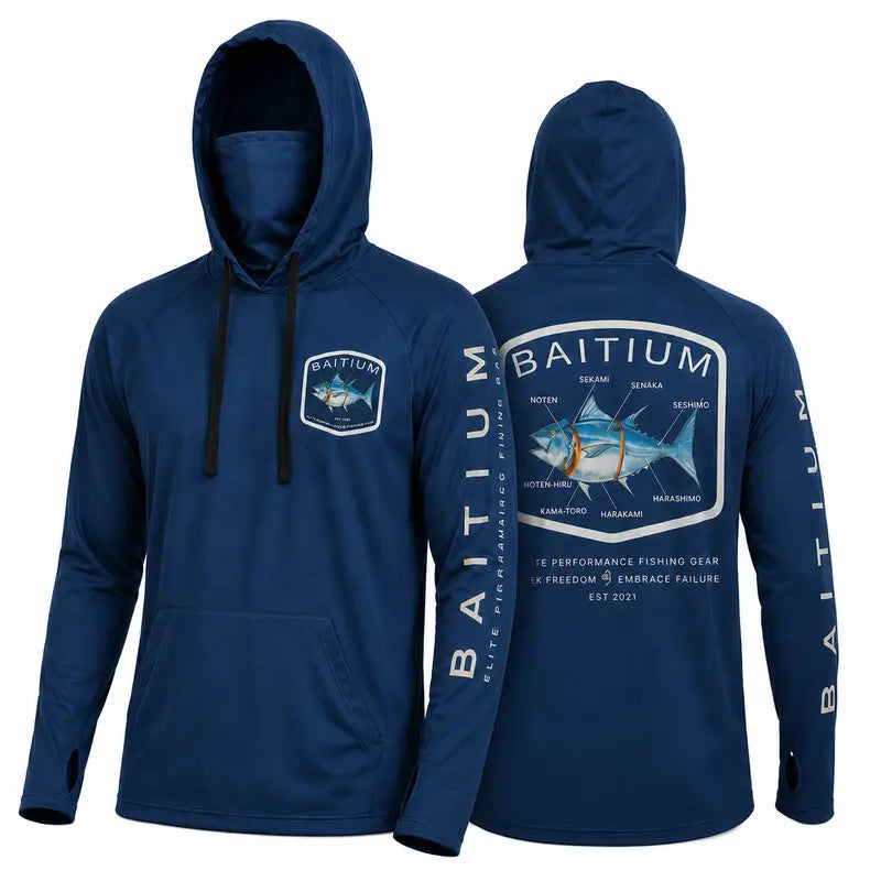 Unisex Fishing and Construction Shirts - Hooded UPF 50 Long Sleeve with Gaiter
