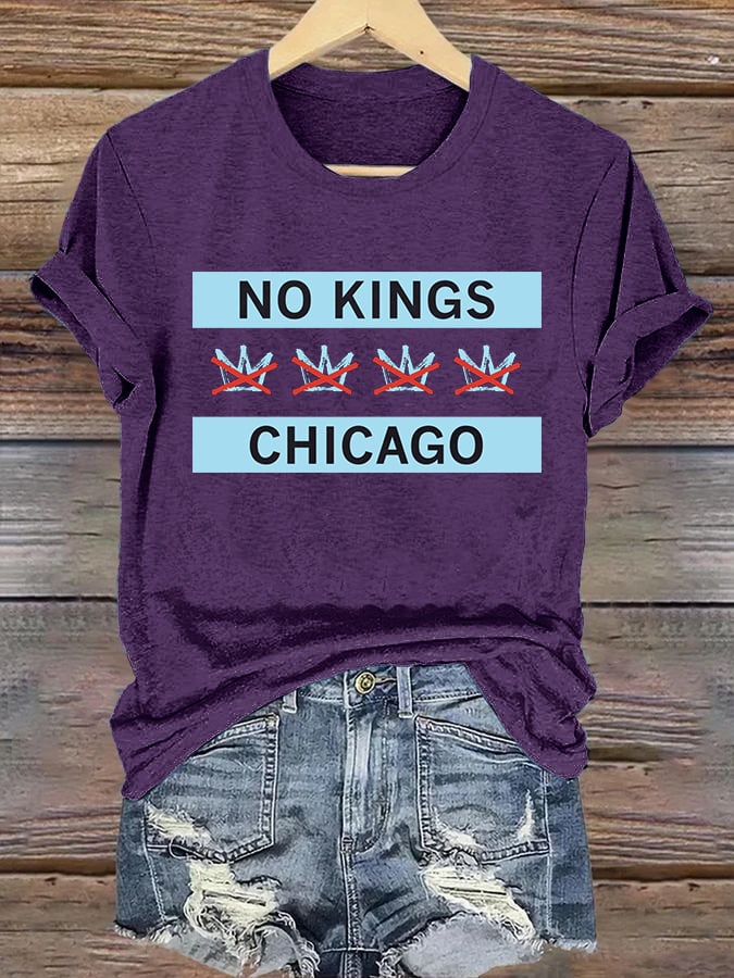 Women's  No Kings Chicago Flag Print  T-Shirt