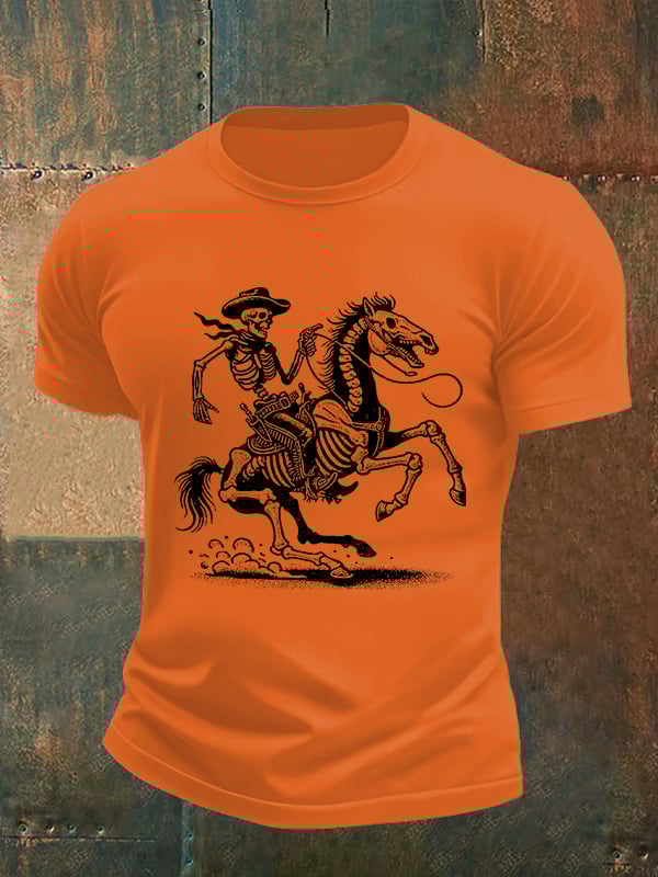 Men's Cowboy Skull FDT Print Casual T-shirt