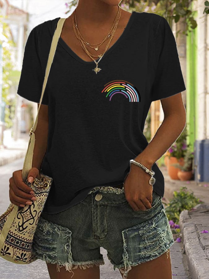 Women's Casual Pride Month Printed V-Neck Short Sleeve T-Shirt