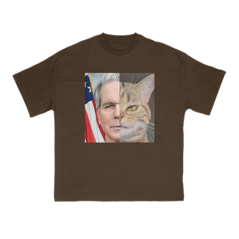 Unisex Confident Cat Patchwork Print T-shirt