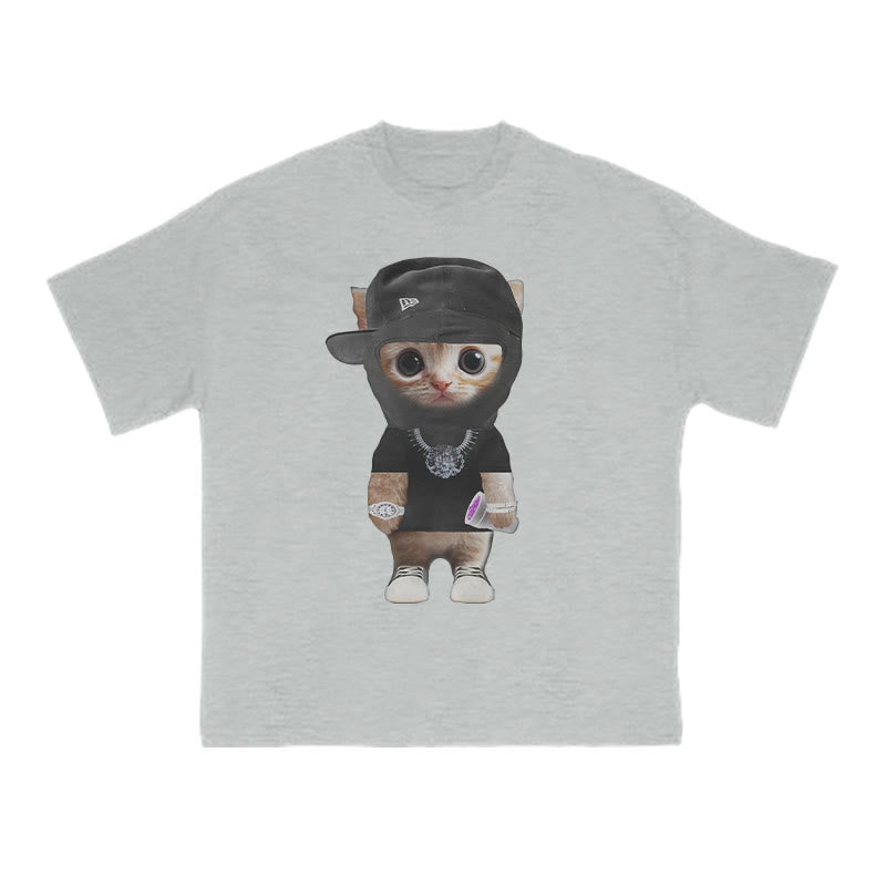 Unisex Street Style Cat Print T-shirt
