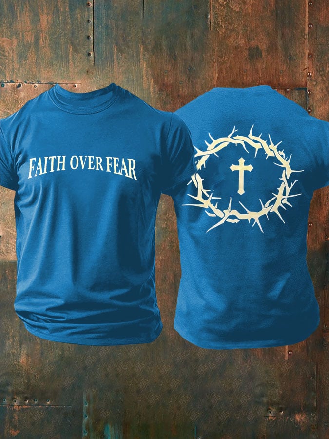 🔥Hot Sale Picks 🔥Men's Faith Over Fear Printed Casual T-Shirt