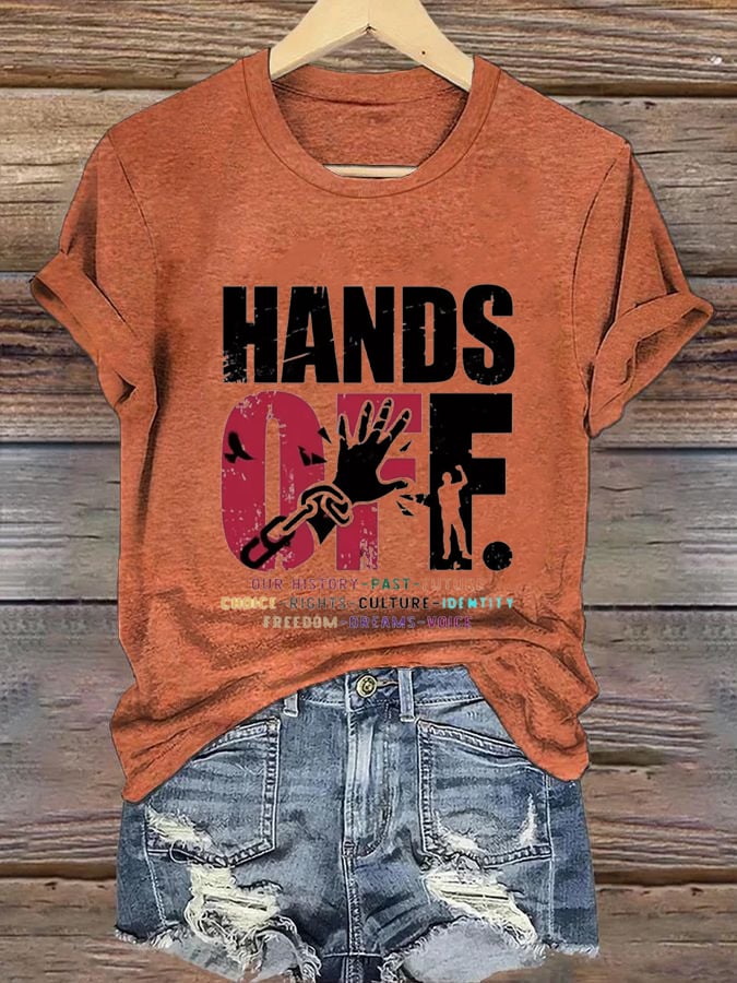 Women's Hands Off Protest Print Casual T-Shirt