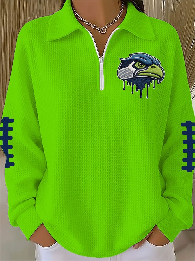 Women's Football Print Waffle Zip-Up Top