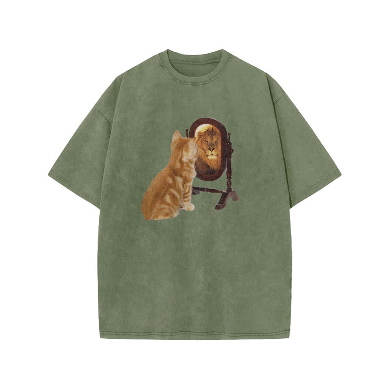 Unisex  Know Yourself Fun Cat Pattern Print Acid Washed T-shirt