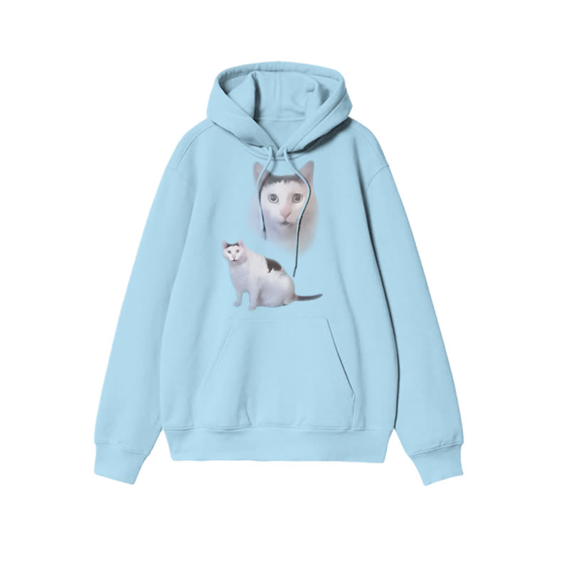 Unisex Confused Cat Print Hoodie