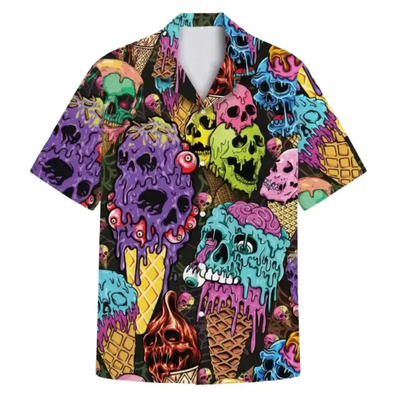 Unisex Melting Skull Ice Cream Hawaiian Shirt
