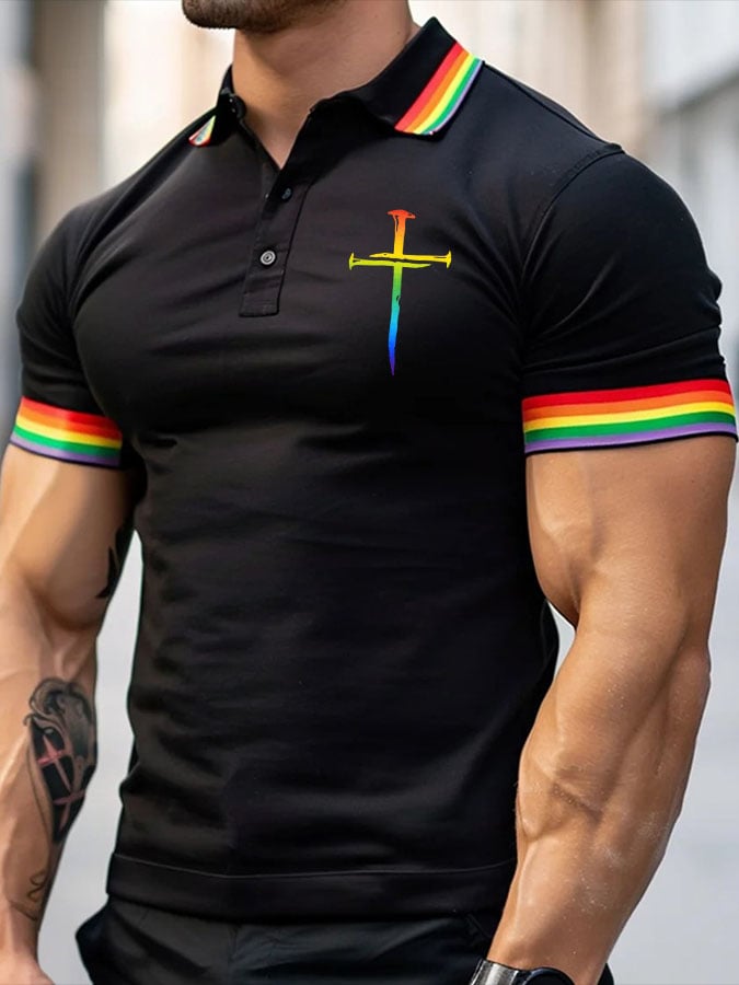 Men's Cross Print Polo Shirt