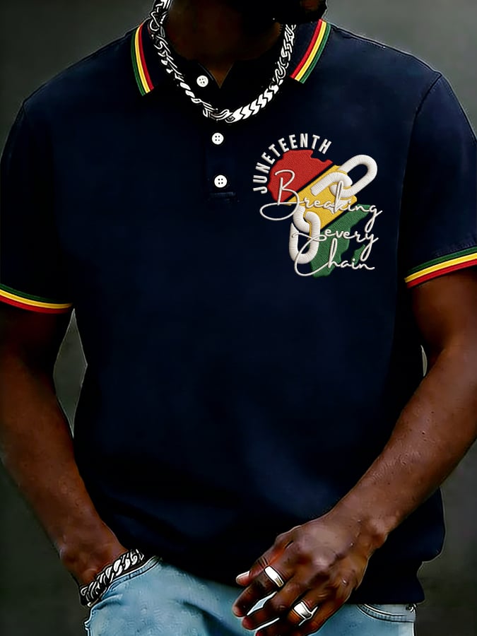 Men's Juneteenth Breaking Every Chain Print Polo Shirt