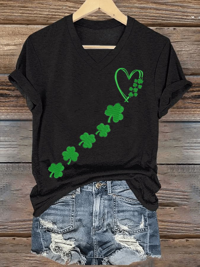 Women's St. Patrick's Day Printed V-Neck T-Shirt