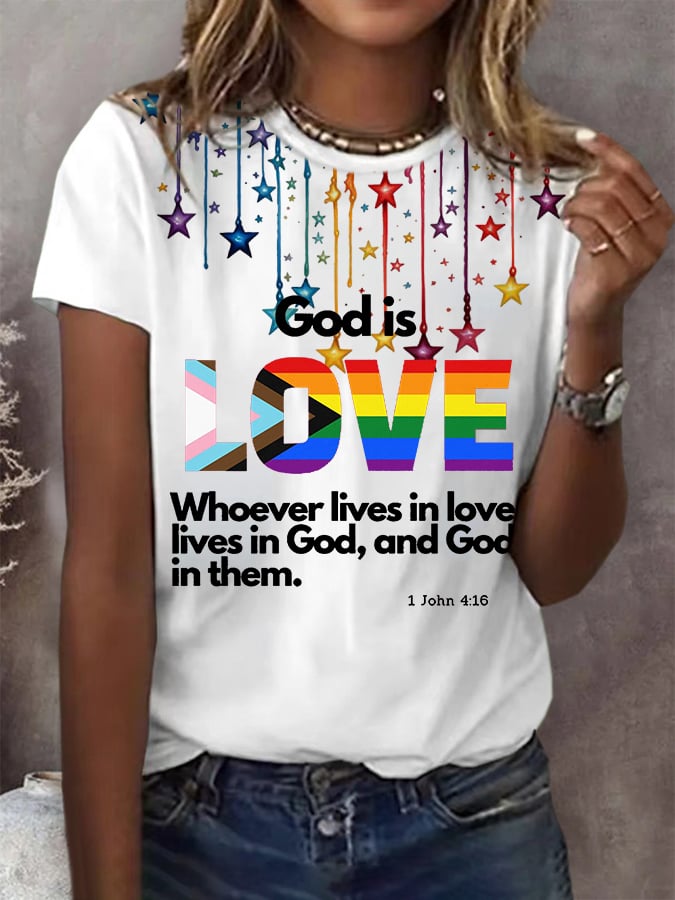 Women's God Is Love Print Casual T-Shirt