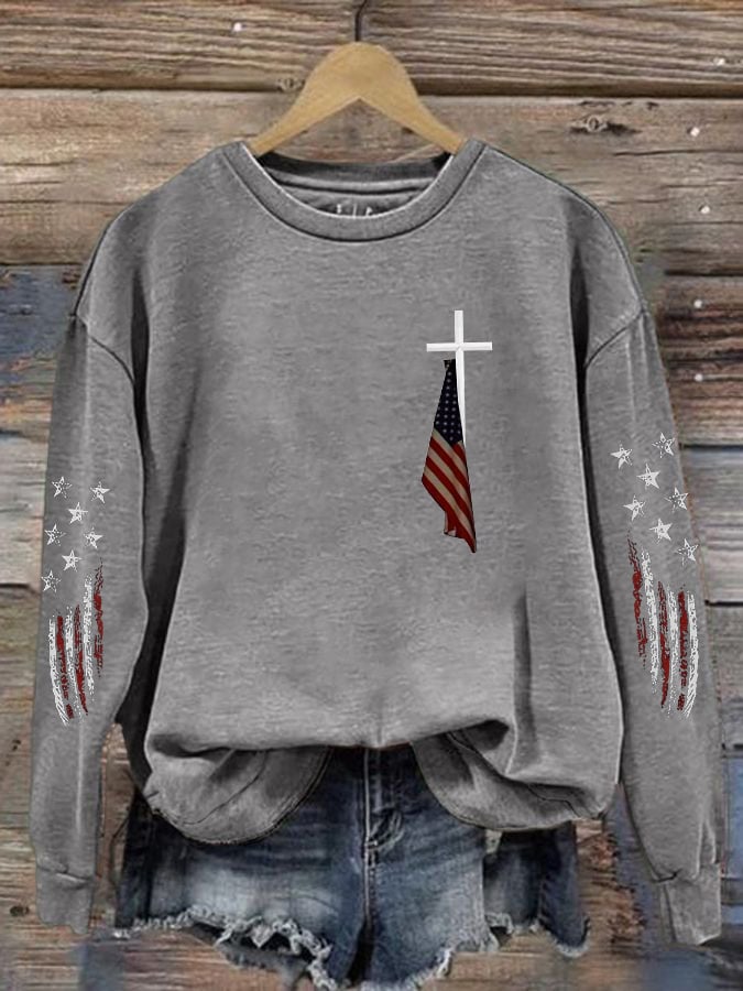 Women's Cross Flag Print Casual Sweatshirt