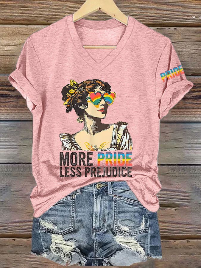 Women LGBTQ More Pride Less Prejudice Print Short Sleeve T-Shirt