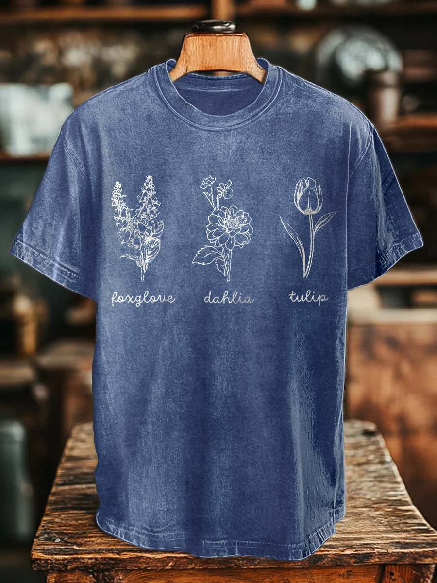 Unisex Floral Fdt Cotton Multicolor Washed T-Shirt